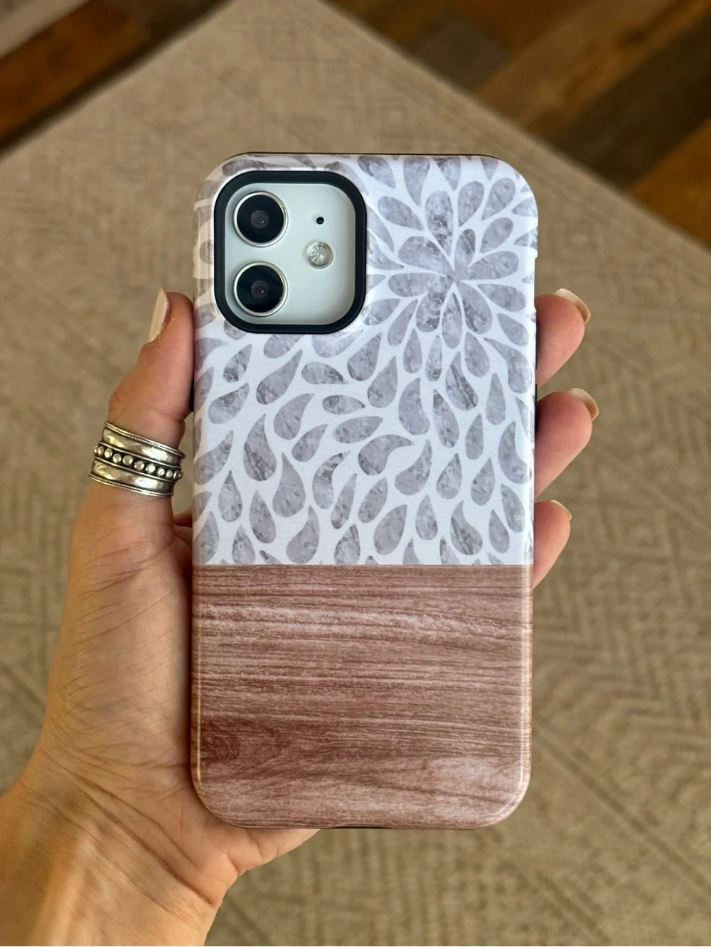 Gray Droplet & Wood-Accent Print MagSafe Phone Case for iPhone 12 or 12 Pro